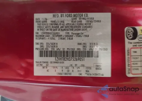 2007 Ford Mustang Gt Deluxe/Gt Premium from USA, damaged, VIN 1ZVHT82H375269051